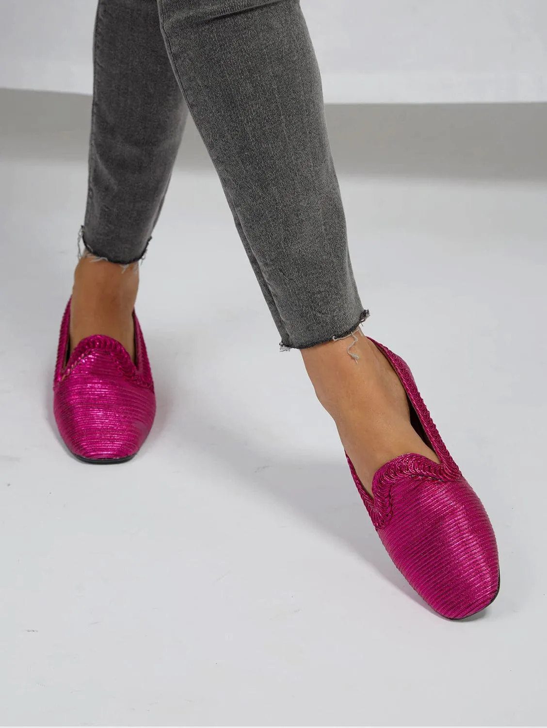 NY Metallic Vegan Loafers | Fuchsia