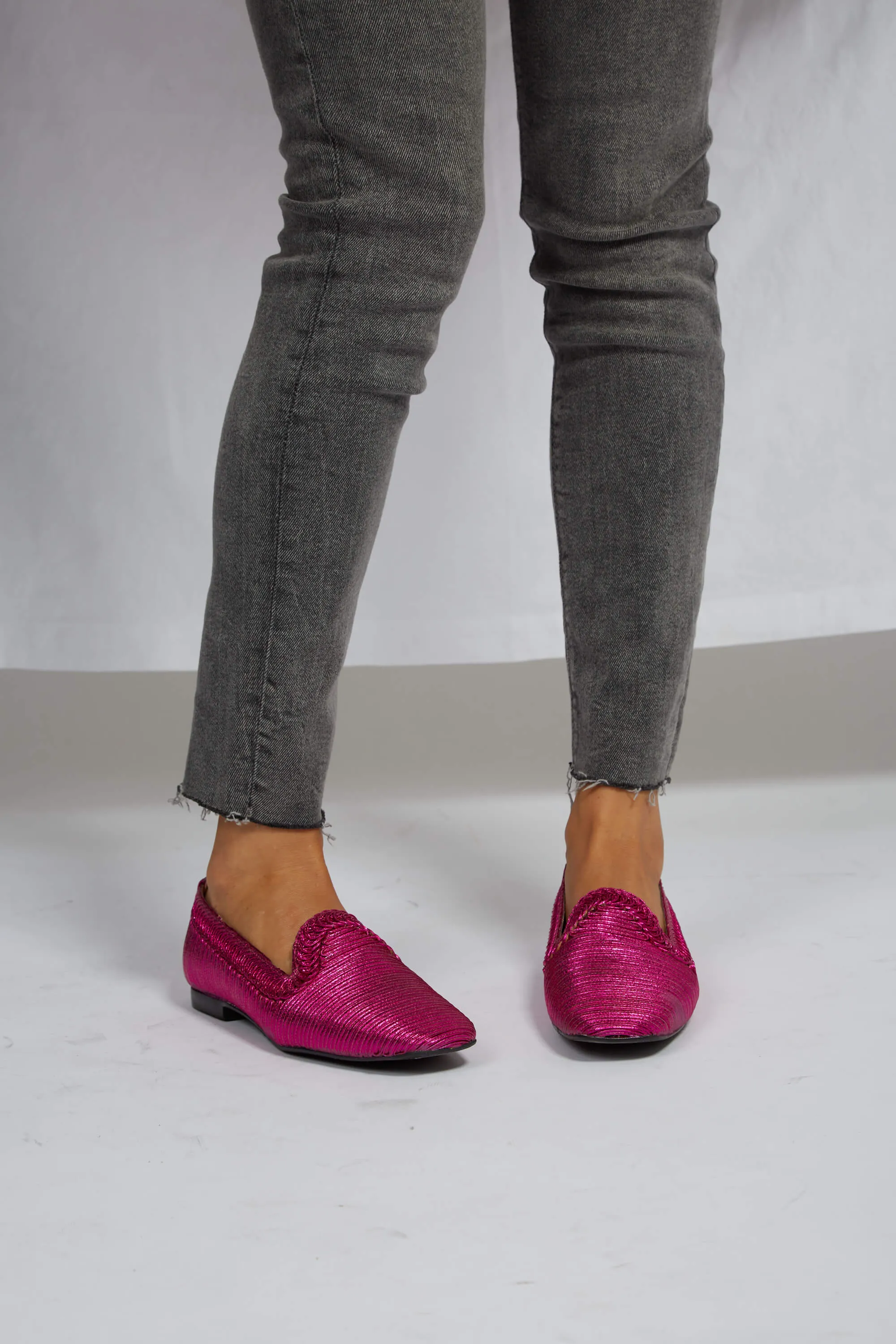 NY Metallic Vegan Loafers | Fuchsia