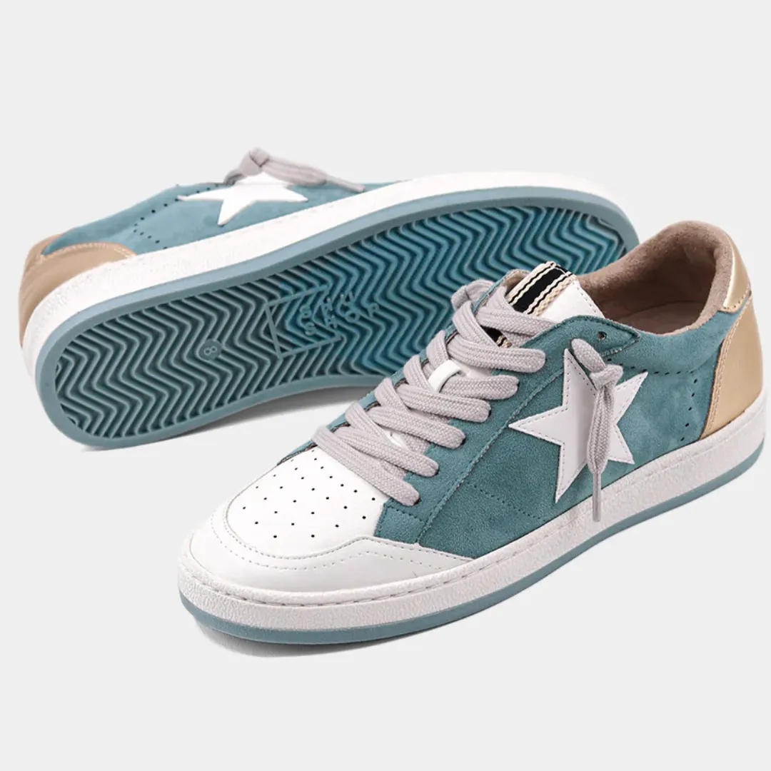 Paz Lace-Up Sneakers - Aqua Suede