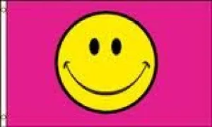 Pink smile face flag 5ft x 3ft