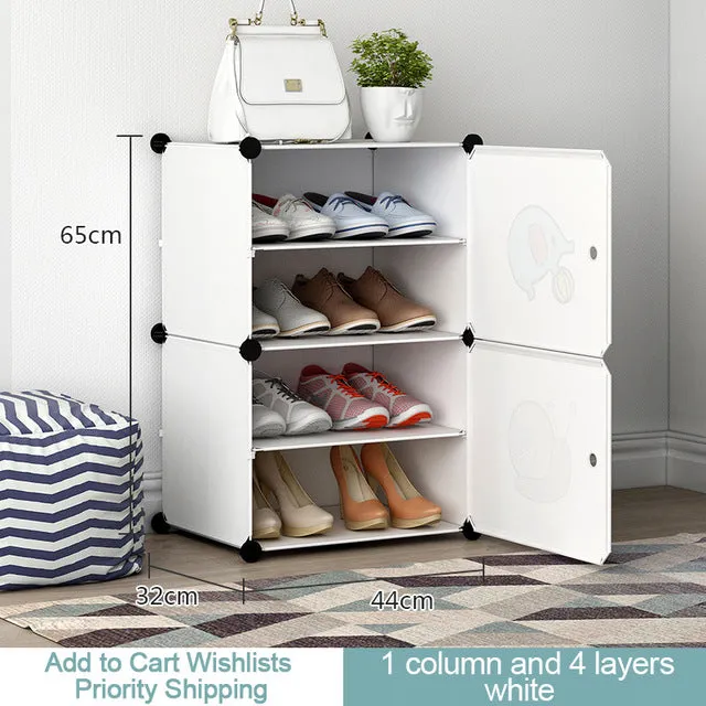 Plastic Assembled Shoe Cabinet Multilayer Dustproof Shoe Rack Large Capacity Shoes Storage