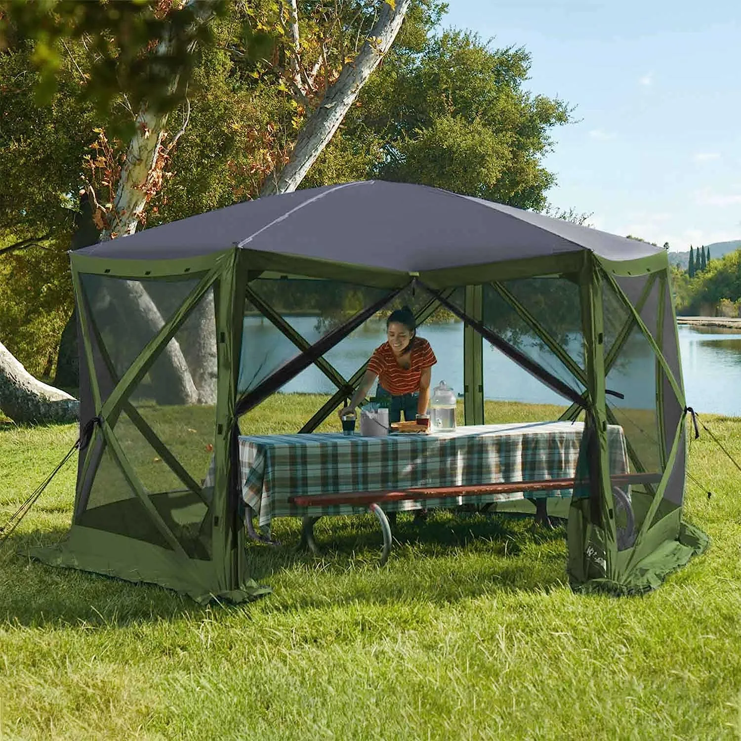 Pop-Up 6-Sided Screen Shelter, Camping Gazebo