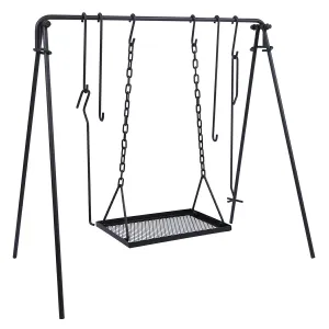 Portable Hanging Campfire Swing Grill Stand with Dutch Oven Lid Lifter & Hooks For Outdoor Cooking