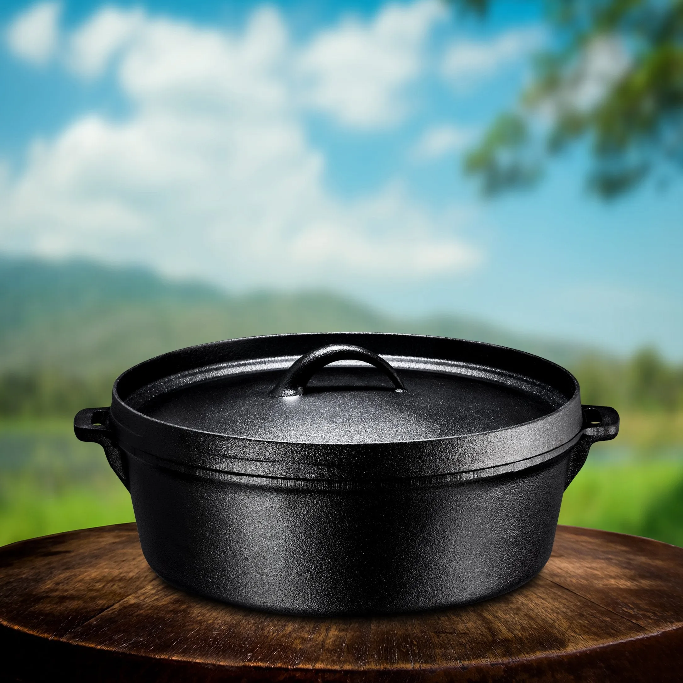 PreSeasoned Cast Iron Dutch Oven With Flanged Lid Iron Cover, For Campfire Or Fireplace