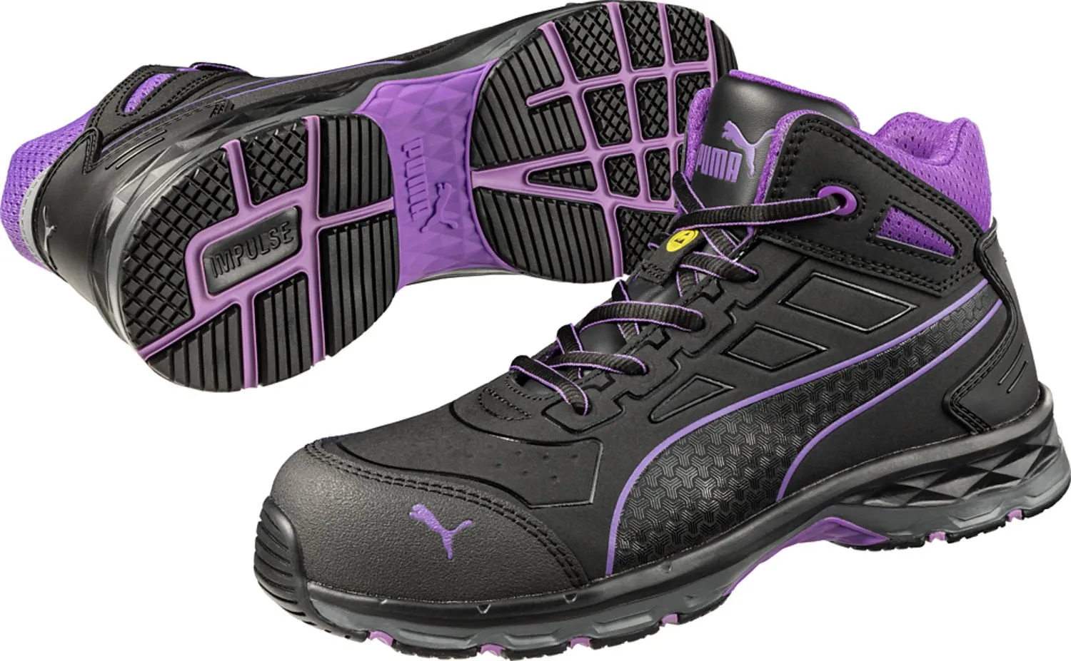 Puma Safety Womens Stepper 2.0 Mid ASTM EH Black/Purple Mesh Work Boots