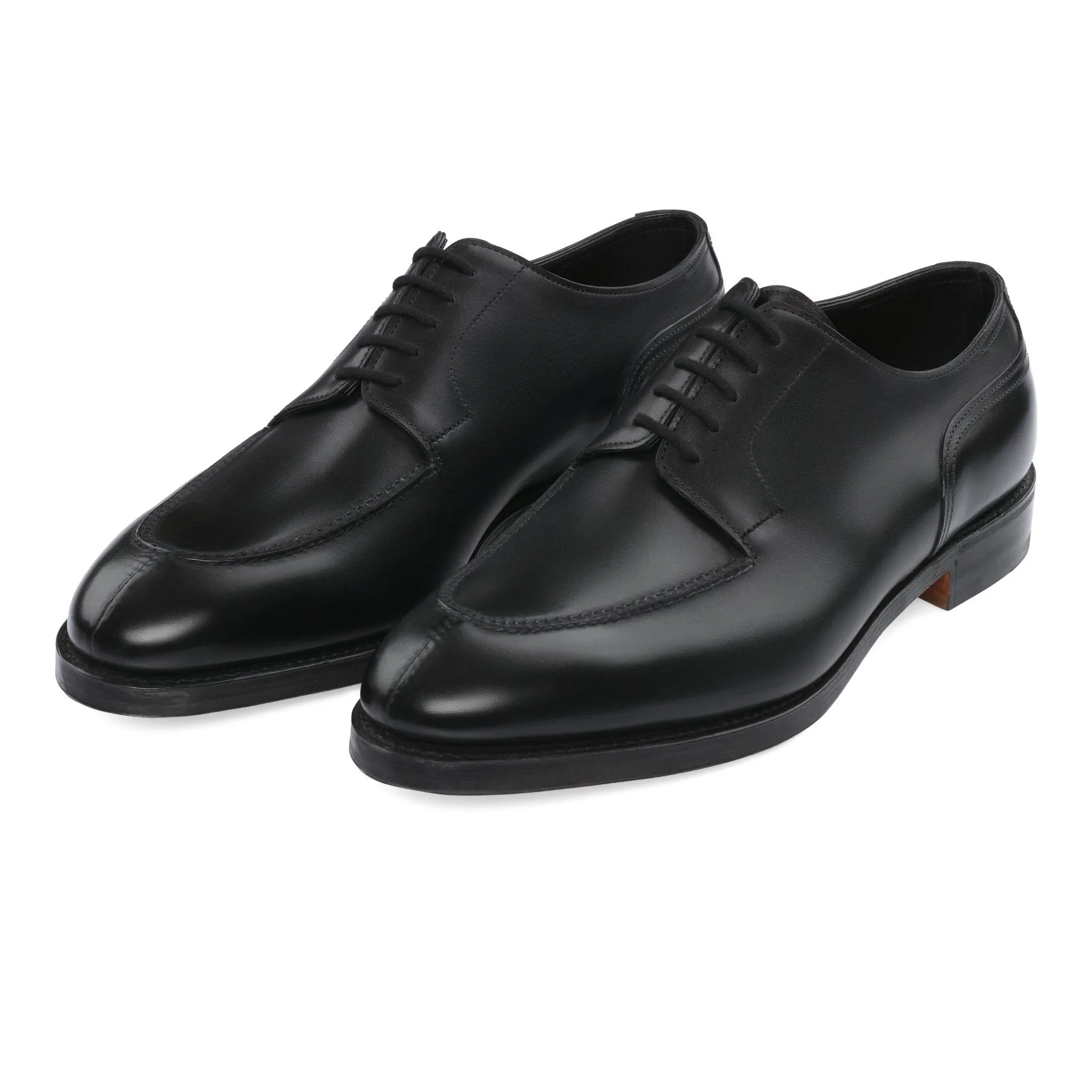 "Harlyn" Five-Eyelet Leather Derby Shoes with Hand-Stitched Apron in Black