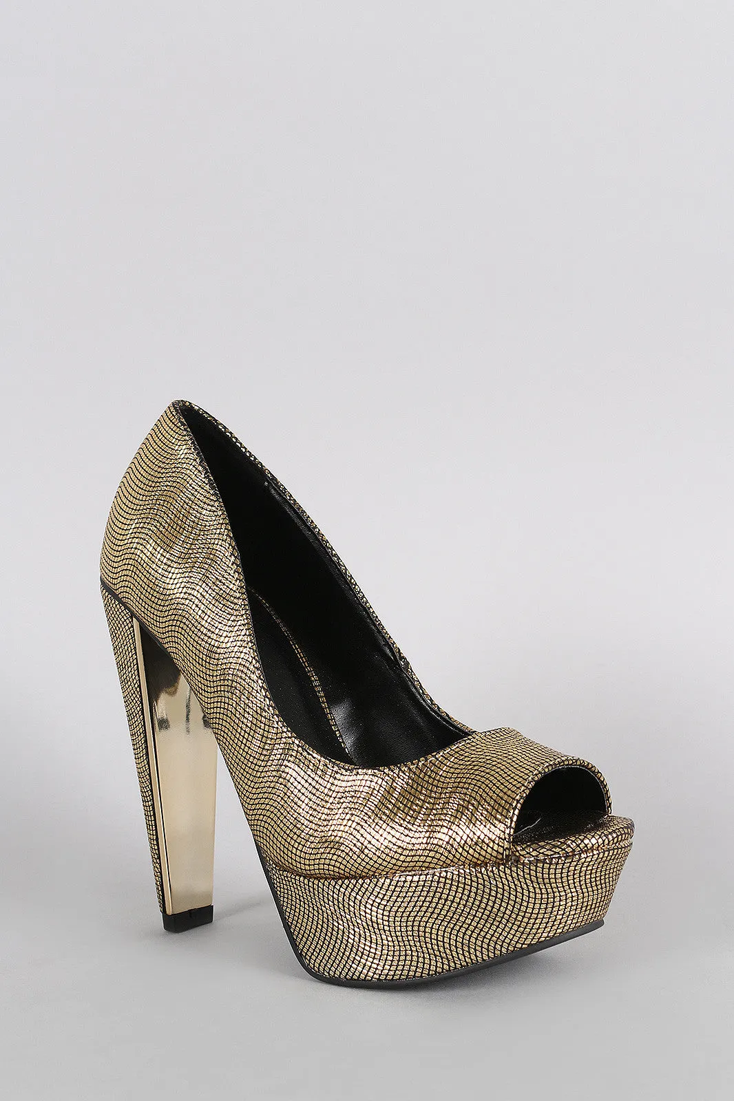 Qupid Metallic Lizard Peep Toe Platform Pump