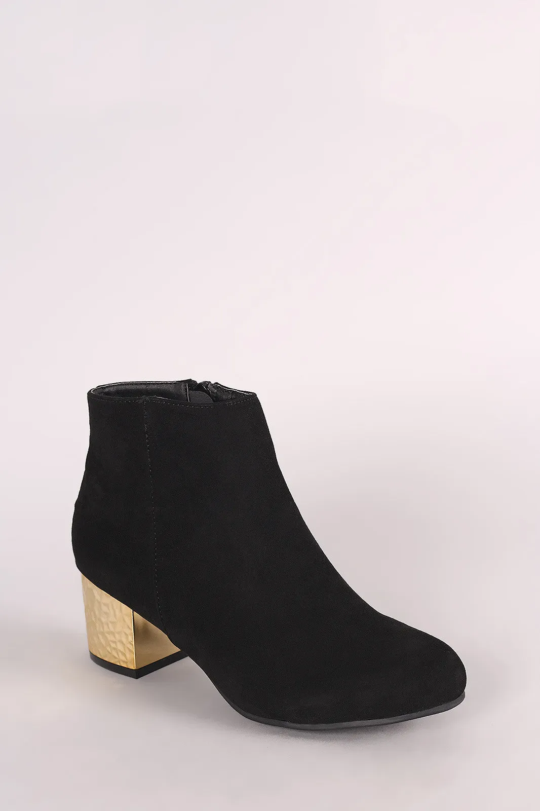 Qupid Suede Textured Metallic Block Heeled Booties