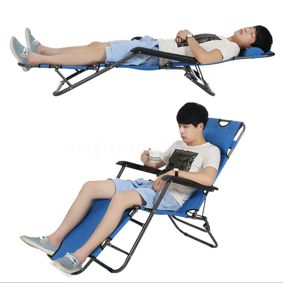 Reclining Folding Deck Chair Lounge Beach Camping Sun Portable Outdoor Fishing