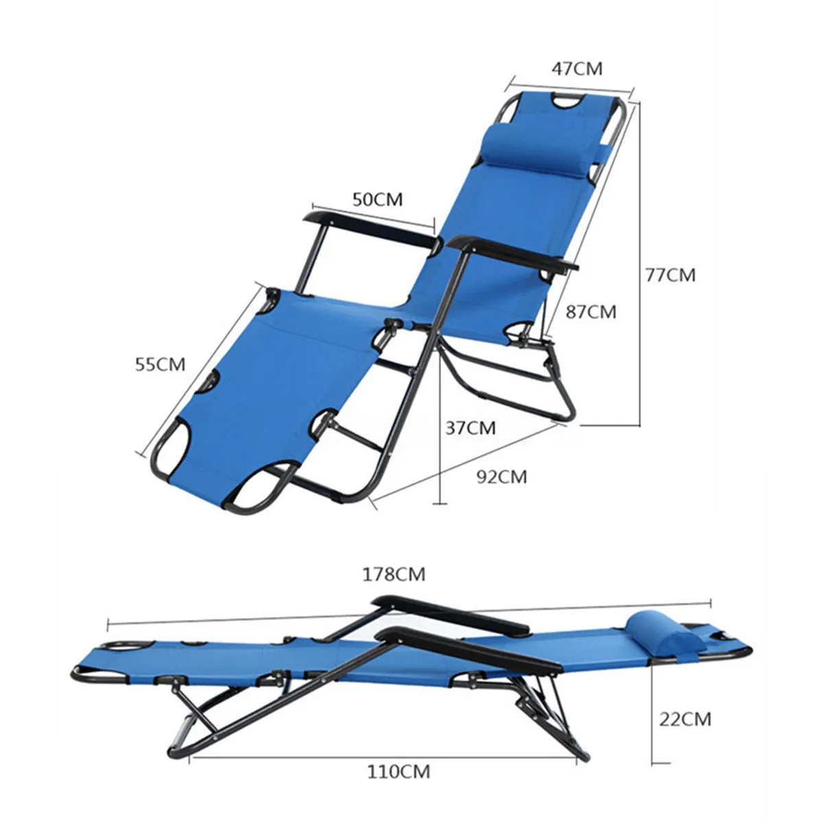 Reclining Folding Deck Chair Lounge Beach Camping Sun Portable Outdoor Fishing