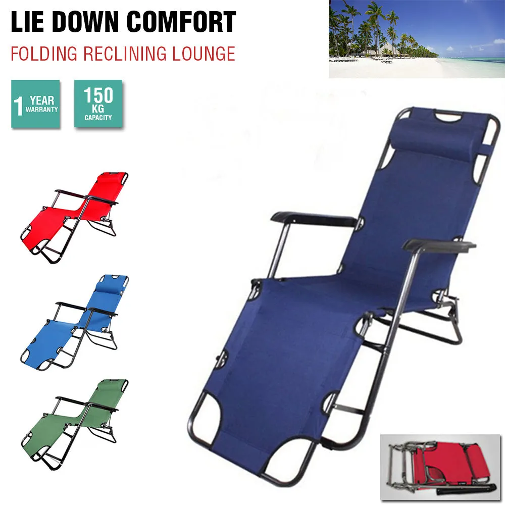 Reclining Folding Deck Chair Lounge Beach Camping Sun Portable Outdoor Fishing