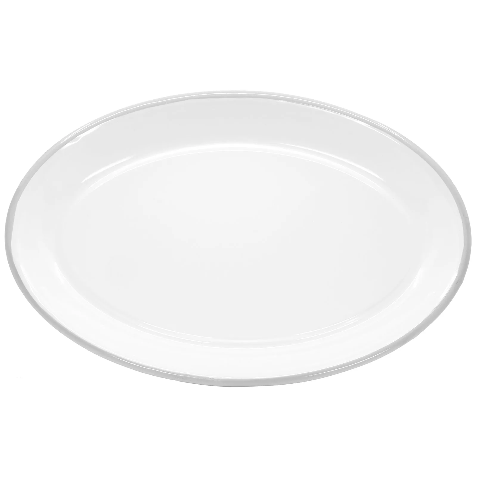 Red Co. Set of 4 Enamelware Metal Classic 13" Serving Oval Tray Platter, Solid White/Colored Rim