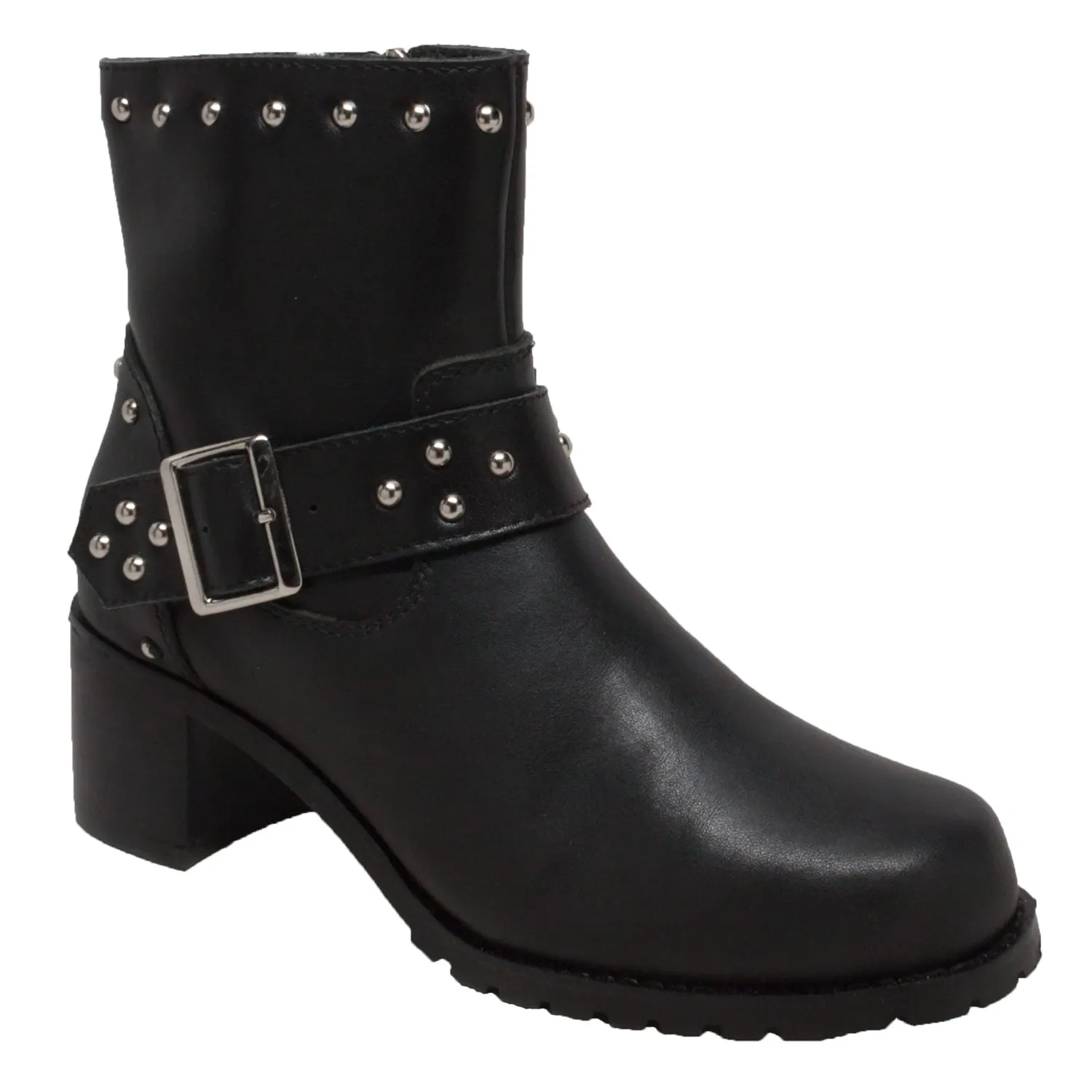 RideTecs Womens 6in Heeled Buckle Biker Black Military Boots