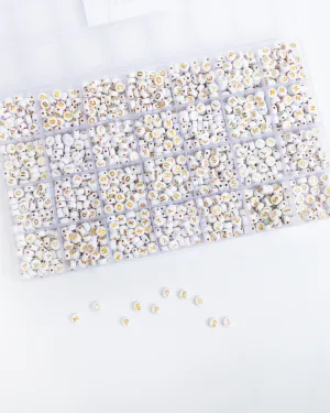 Round White with Metallic Gold 26 Letter Bead Kit Box