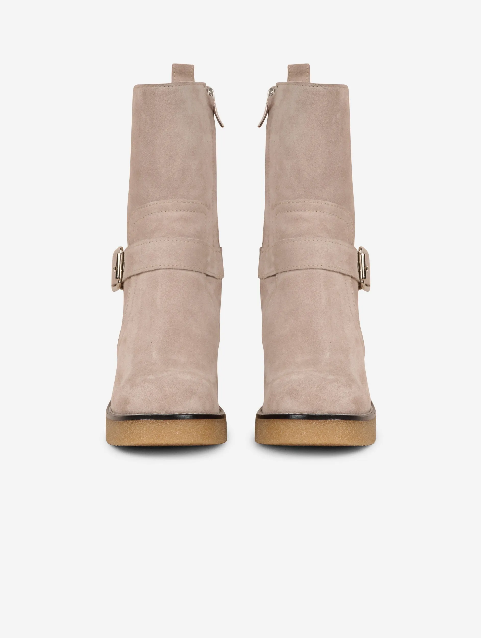 Sand suede biker boots