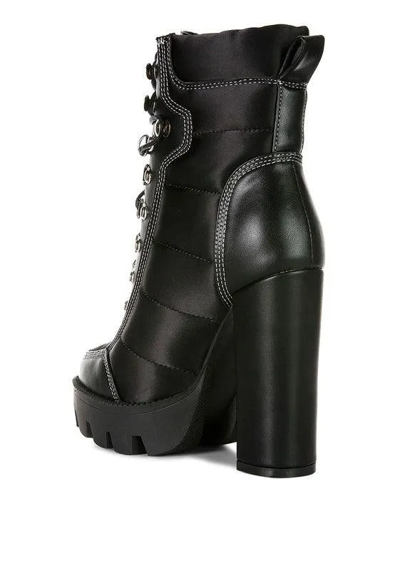 Scotch High Heel Quilted Satin Biker Boots