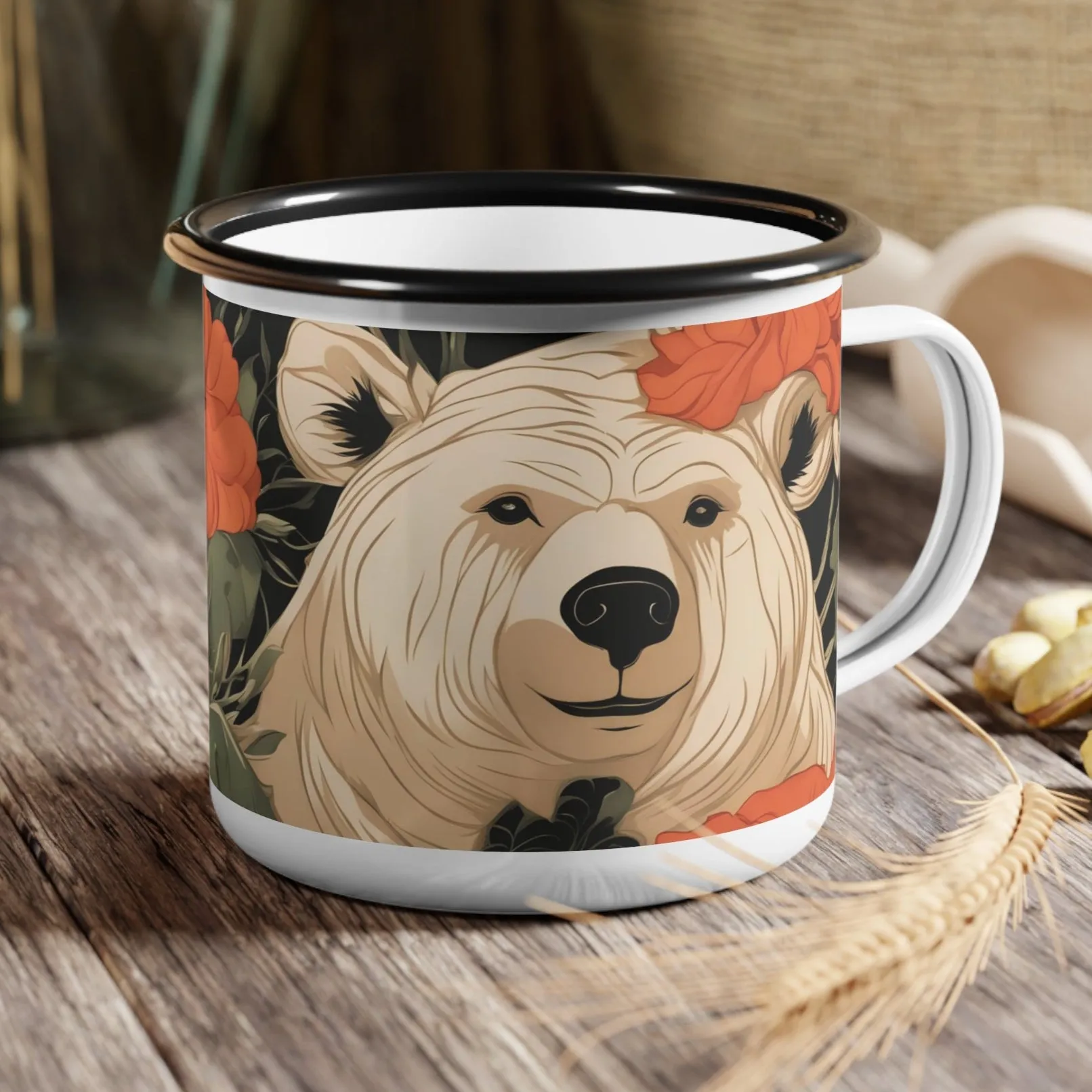 Senior Bear, Enamel Camping Mug for Coffee, Tea, Cocoa, or Cereal - 12oz