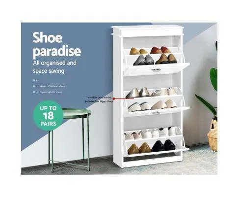 Shoe Cabinet Shoes Storage Rack White Organiser Shelf Cupboard 18 Pairs Drawer