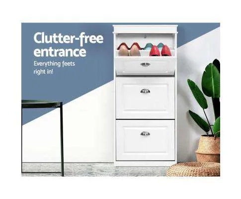 Shoe Cabinet Shoes Storage Rack White Organiser Shelf Cupboard 18 Pairs Drawer