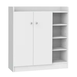 Shoe Storage Cabinet Two Doors w/ Adjustable 4 Shelves Cupboard Footwear Rack Stand Organiser Hallway White