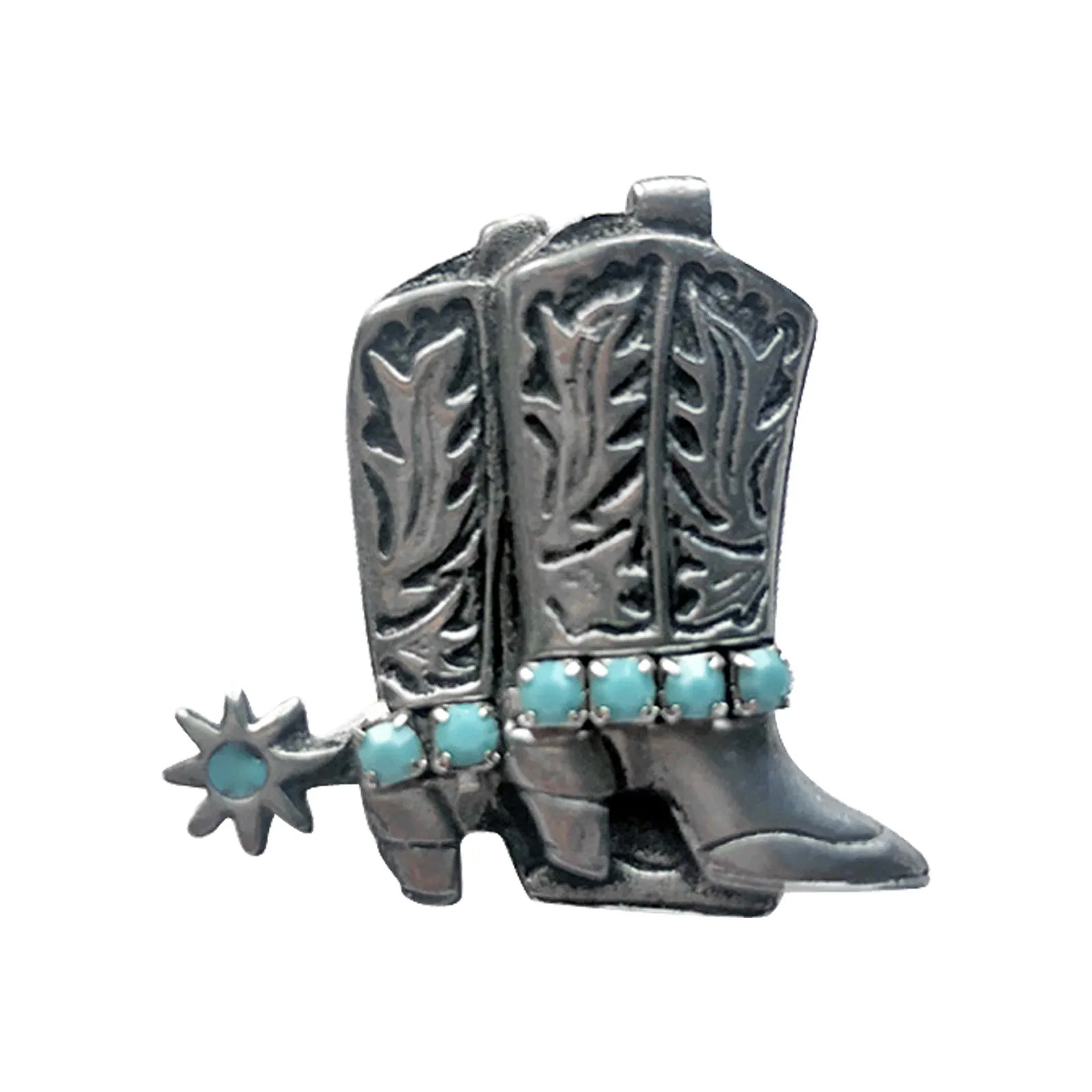 Silver Cowboy Boots with Turquoise Inlay Western Bolo Tie