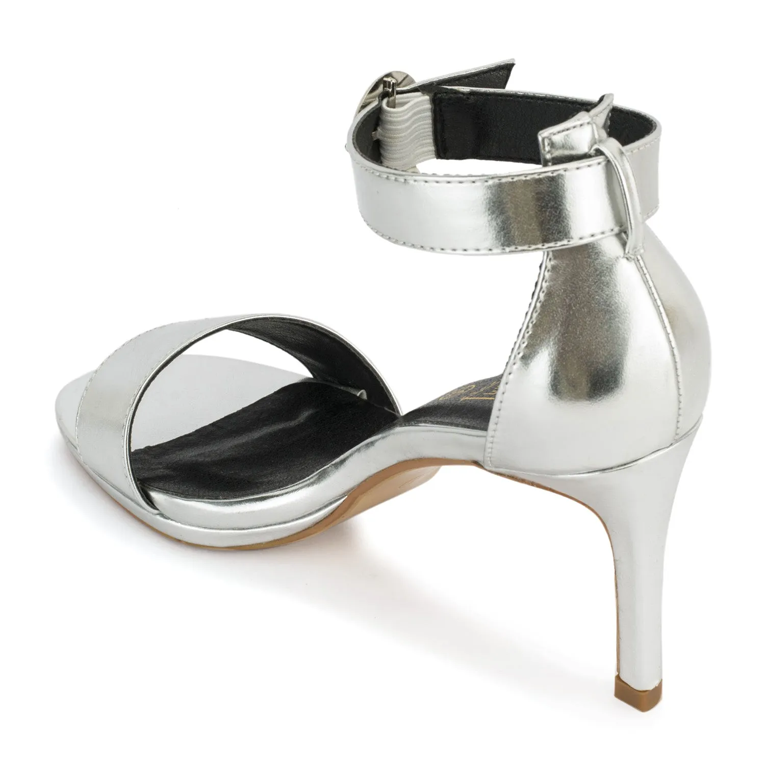 Silver Metalic Low Heel Sandals