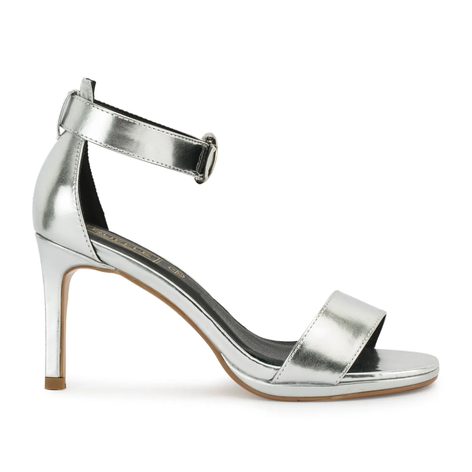 Silver Metalic Low Heel Sandals