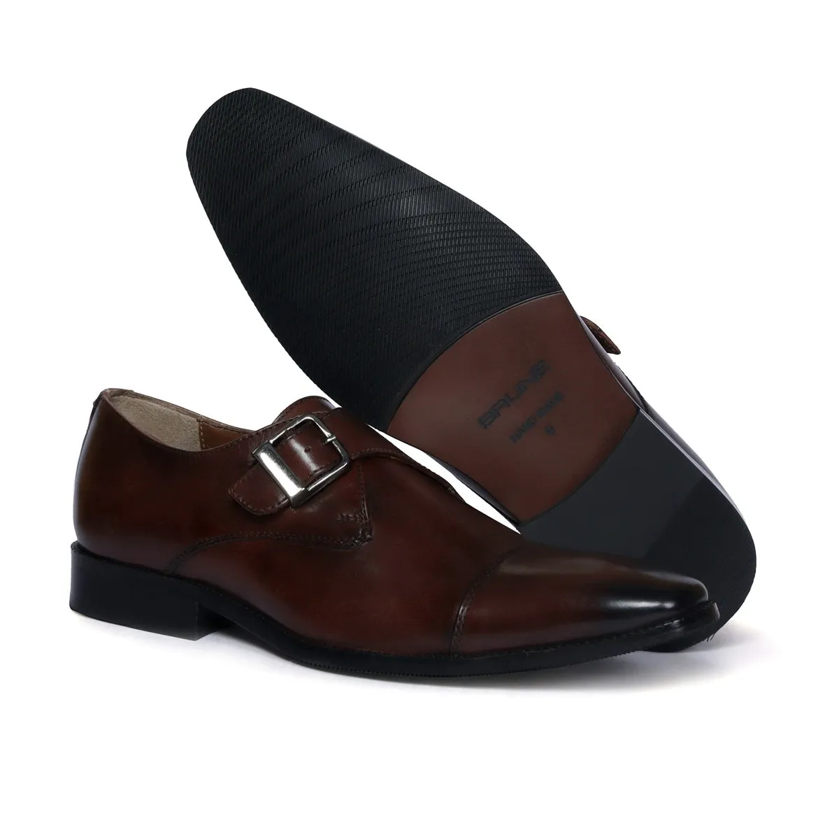 Single Monk Derby Style Dark Brown Genuine Leather Men's Formal Shoes