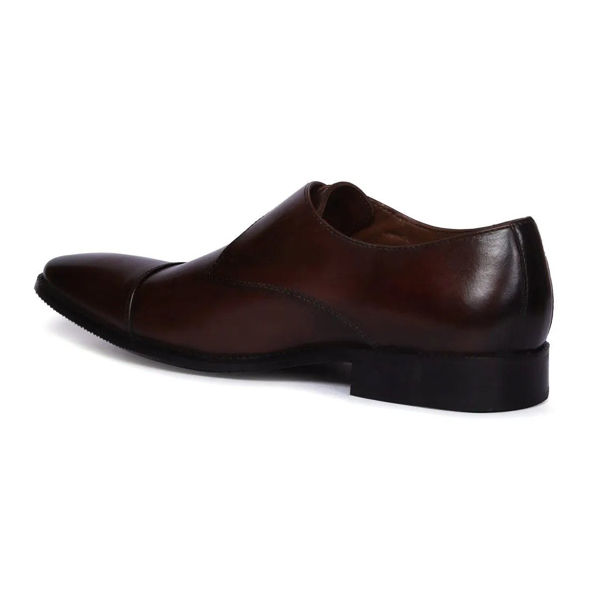 Single Monk Derby Style Dark Brown Genuine Leather Men's Formal Shoes