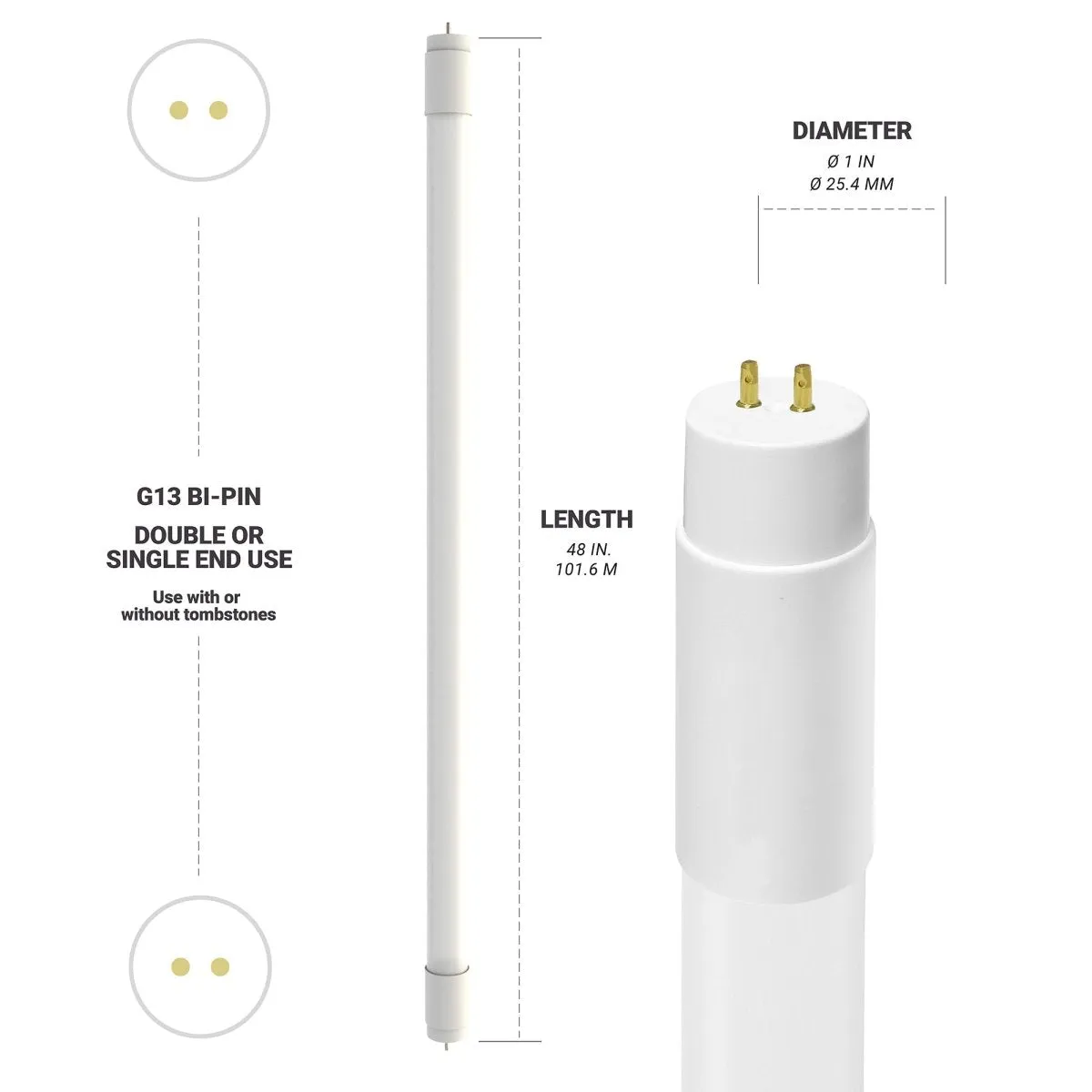 T8 LED Tube Lights 4FT - 4000K - Type A&B - Plug and Play or Ballast Bypass - 18W - 2200LM - Double Ended - 30 Pack