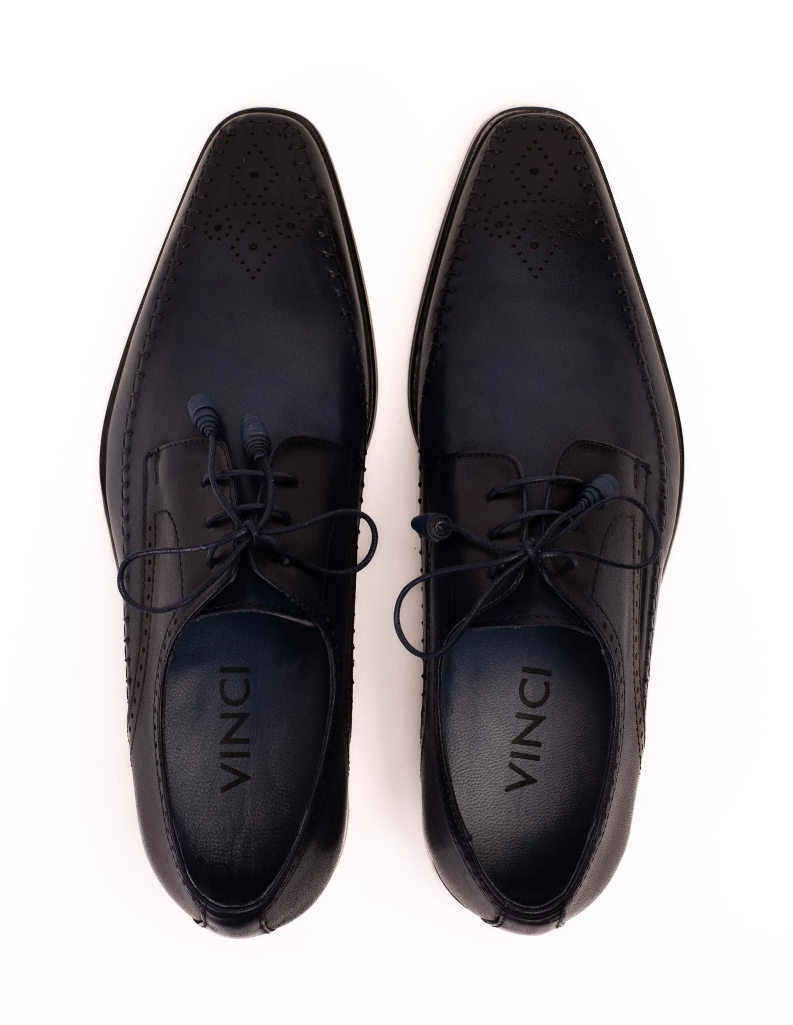 The Moon Navy Blue Leather Derby Men  Shoe