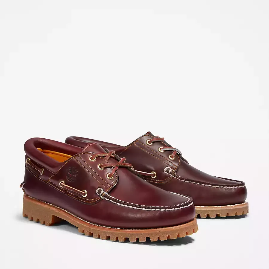 Timberland Men's 3-Eye Lug Handsewn Boat Shoes - Burgundy Full Grain