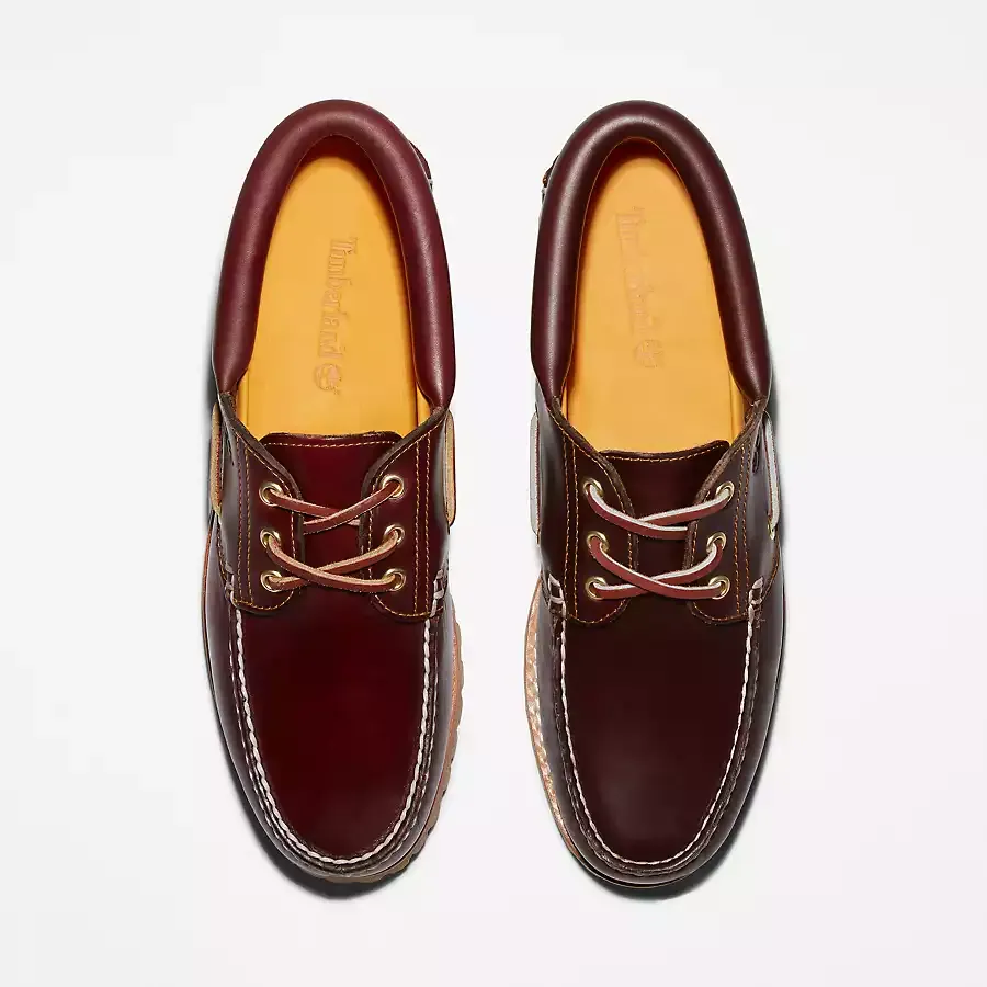 Timberland Men's 3-Eye Lug Handsewn Boat Shoes - Burgundy Full Grain