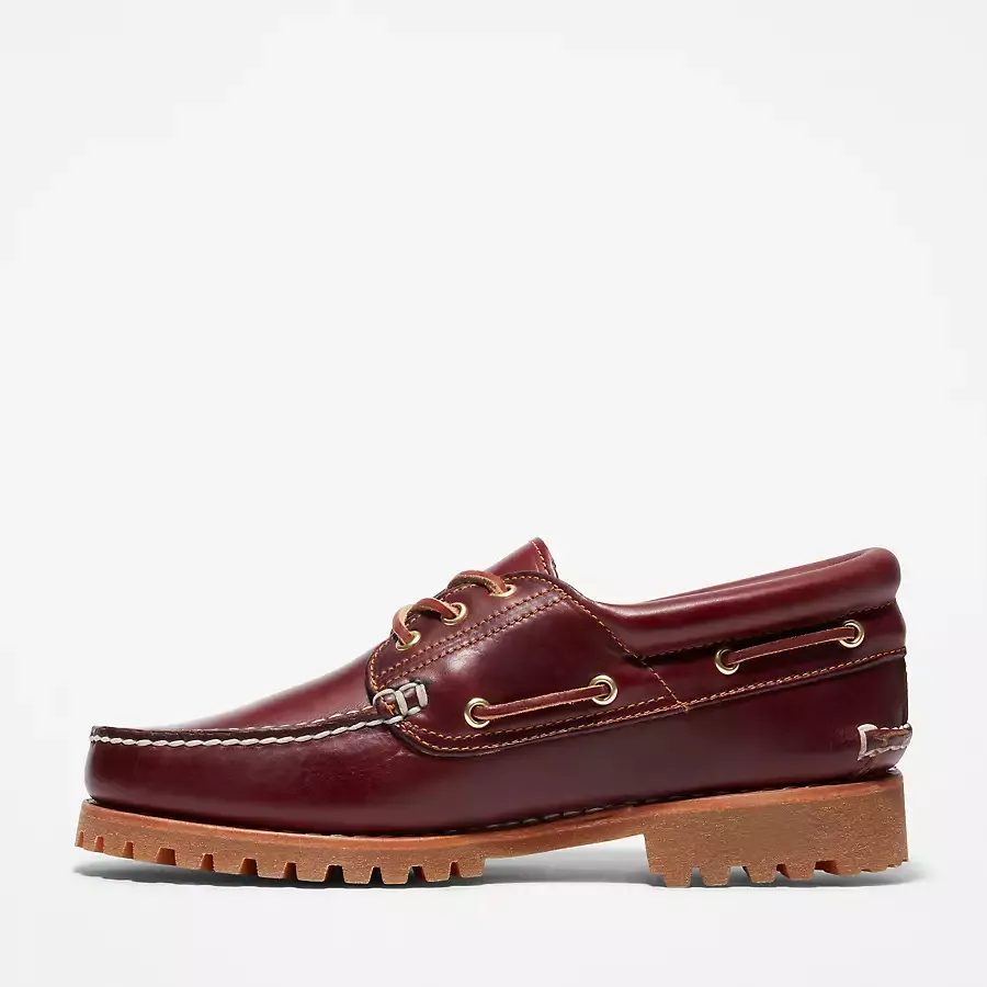 Timberland Men's 3-Eye Lug Handsewn Boat Shoes - Burgundy Full Grain