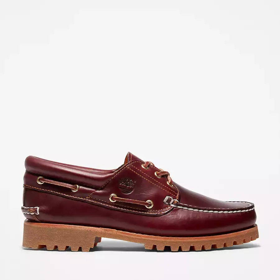 Timberland Men's 3-Eye Lug Handsewn Boat Shoes - Burgundy Full Grain