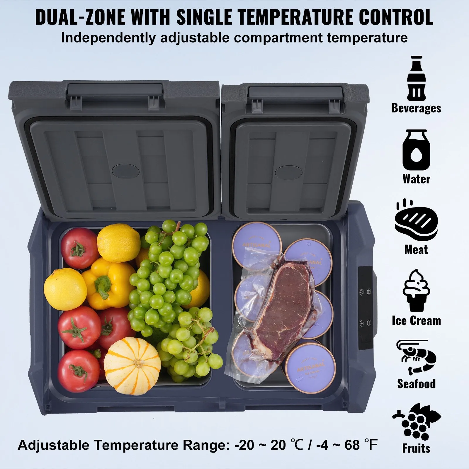 Vevor Car Refrigerator and Freezer 26.4 Qt Portable Dual Zone -4°F to 68°F Adjustable Temperature New