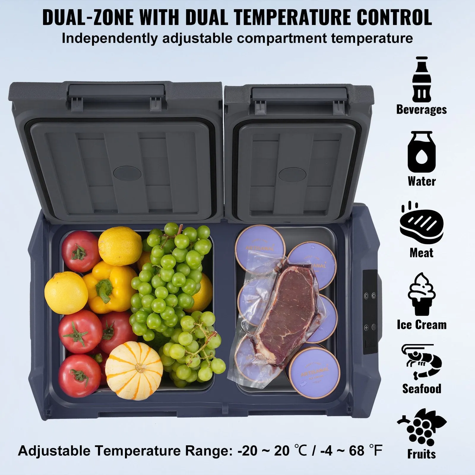 Vevor Car Refrigerator and Freezer 33.8 Qt Portable Dual Zone -4°F to 68°F Adjustable Temperature New