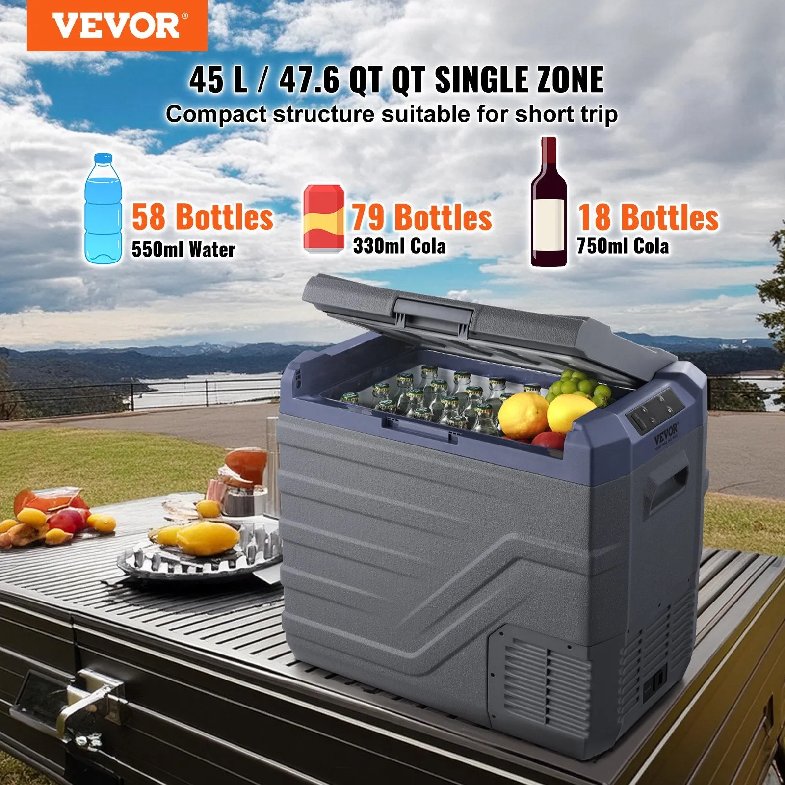 Vevor Car Refrigerator and Freezer 47.6 Qt Portable Single Zone -4°F to 68°F Adjustable Temperature New