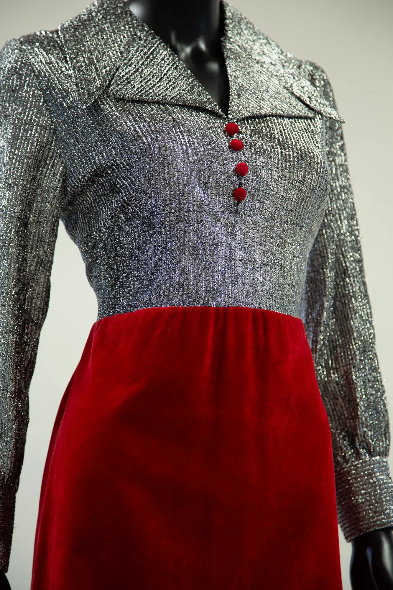 Vintage 1970s Red Silver Velvet Maxi Dress