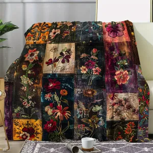 Vintage Floral Print Fleece Throw Blanket - Soft Cozy Warm Flannel Blanket for Sofa, Bed, Car, Office, Camping, Travel - All-Season Polyester Throw Gift, Woven, Multiple Sizes Available