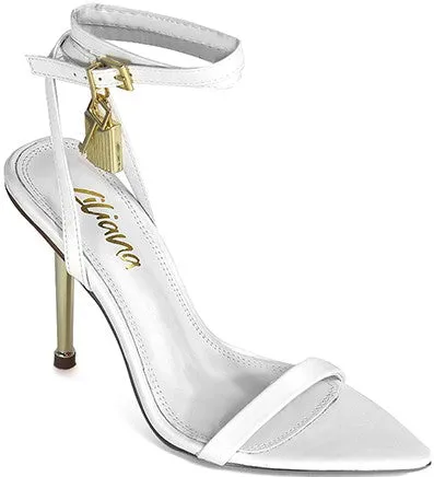 White Womens Lock Metallic Stiletto Dress Shoes