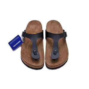 Wide Bk Thong Sandals Flip-flops in Dark Blue with Cork Footbed