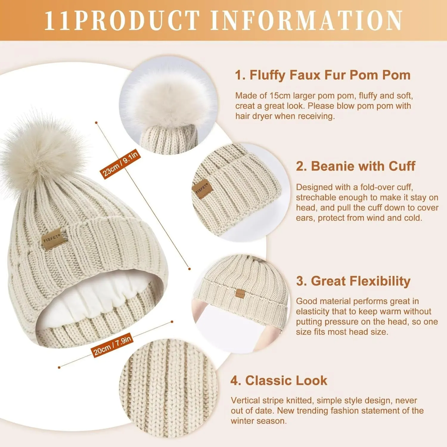 Winter Beanie Hat, Scarf & Gloves Set – Pom Pom Beanie, Neck Warmer & Touchscreen Gloves 3-in-1