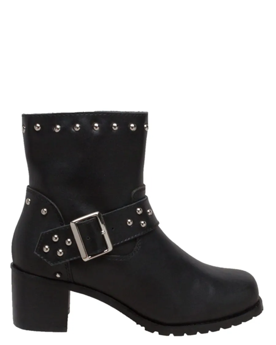 Women's Heeled Buckle Motorcycle Boots