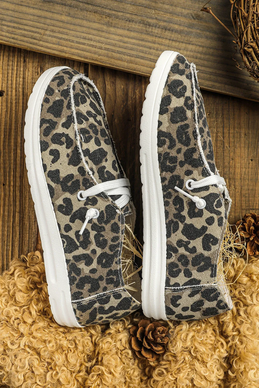 Women's Leopard Slip On Flat Loafers Casual Canvas Sneakers