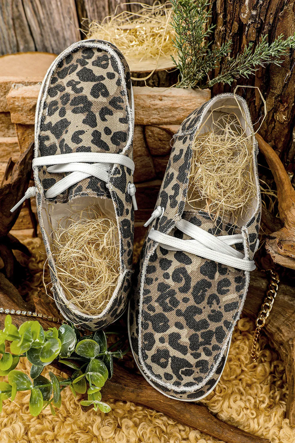 Women's Leopard Slip On Flat Loafers Casual Canvas Sneakers