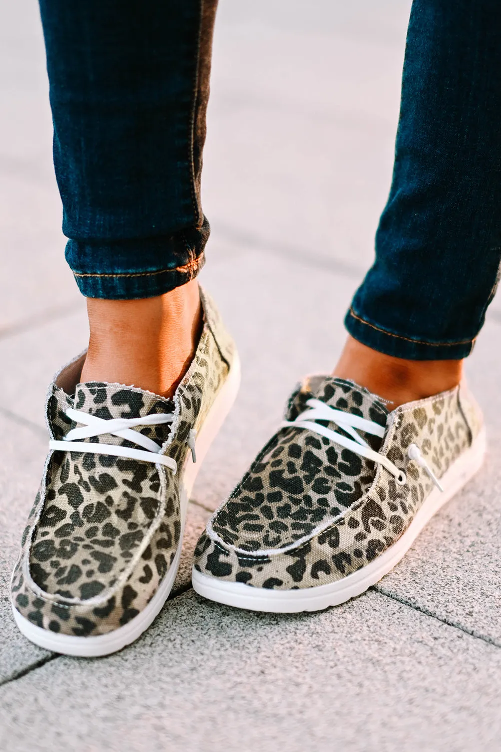 Women's Leopard Slip On Flat Loafers Casual Canvas Sneakers