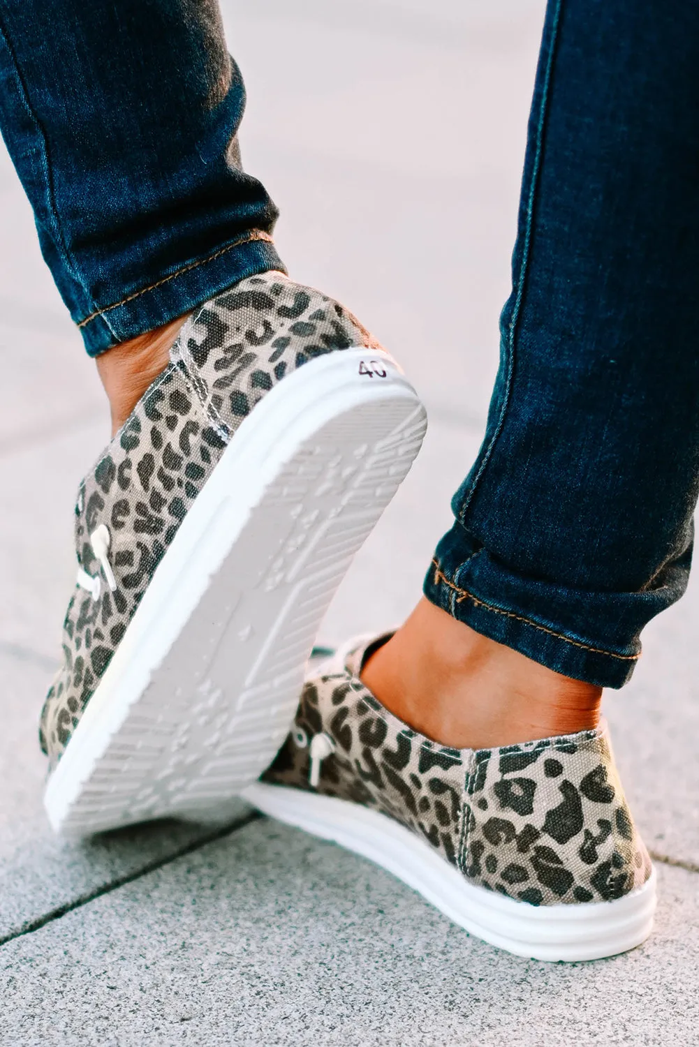 Women's Leopard Slip On Flat Loafers Casual Canvas Sneakers