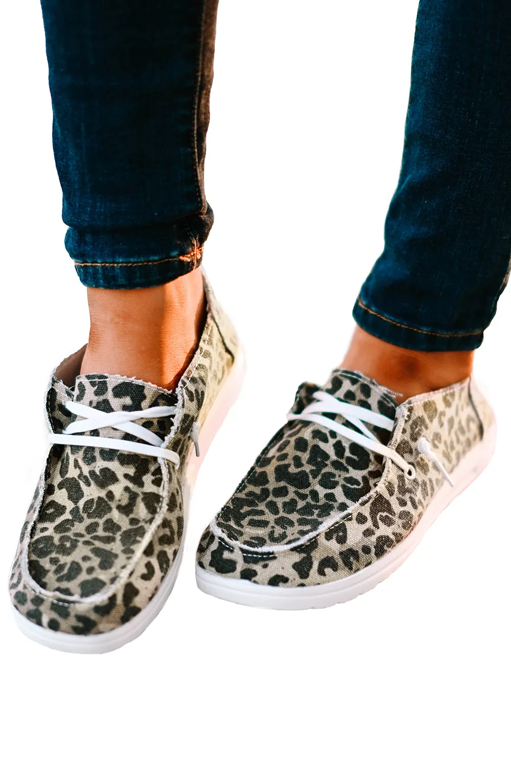 Women's Leopard Slip On Flat Loafers Casual Canvas Sneakers