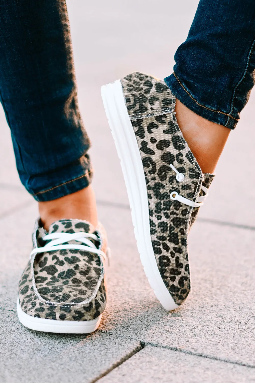 Women's Leopard Slip On Flat Loafers Casual Canvas Sneakers